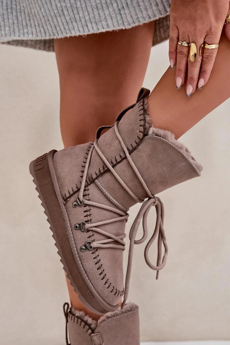 New D.Franklin Śniegowce Damskie Z Naturalnego Zamszu DFSH375004 Taupe