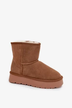 Damskie Boto Śniegowce Damskie Z Naturalnego Zamszu Na Platformie Camel Privine