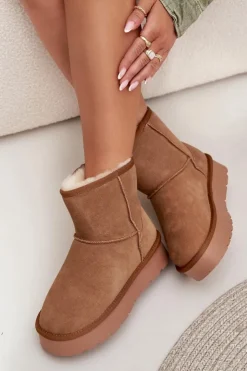 Damskie Boto Śniegowce Damskie Z Naturalnego Zamszu Na Platformie Camel Privine