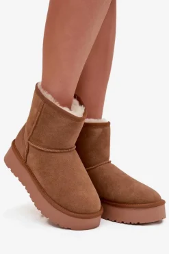 Damskie Boto Śniegowce Damskie Z Naturalnego Zamszu Na Platformie Camel Privine