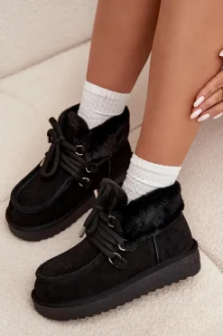 Clearance D.Franklin Śniegowce Damskie Z Naturalnego Zamszu DFSH375006 Czarne Czarny