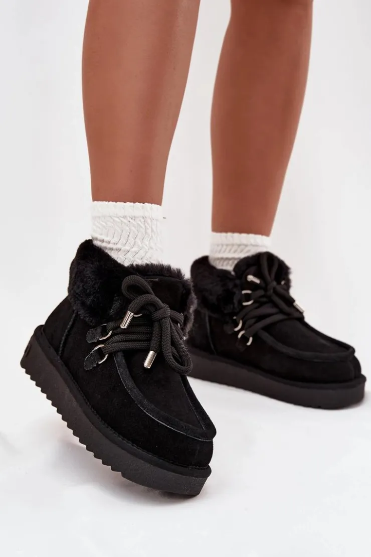 Clearance D.Franklin Śniegowce Damskie Z Naturalnego Zamszu DFSH375006 Czarne Czarny