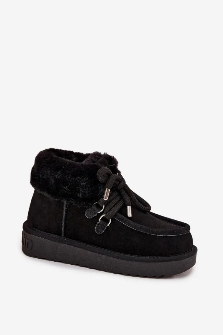 Clearance D.Franklin Śniegowce Damskie Z Naturalnego Zamszu DFSH375006 Czarne Czarny