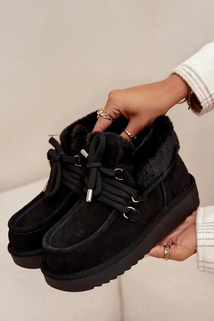 Clearance D.Franklin Śniegowce Damskie Z Naturalnego Zamszu DFSH375006 Czarne Czarny