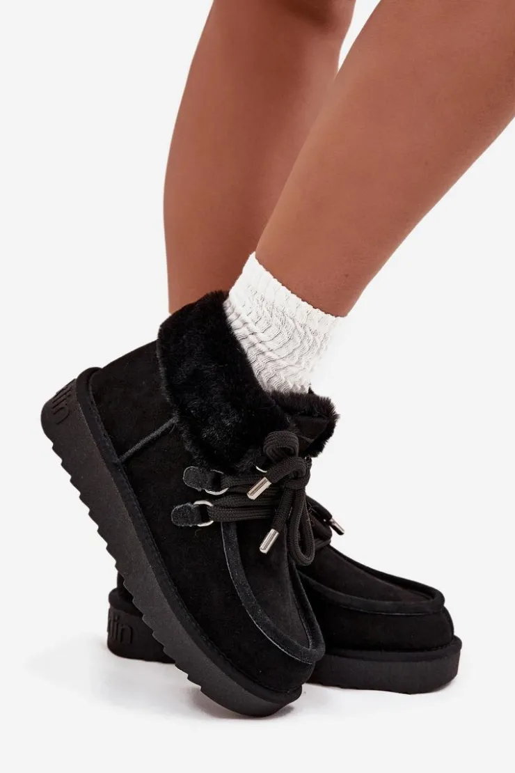 Clearance D.Franklin Śniegowce Damskie Z Naturalnego Zamszu DFSH375006 Czarne Czarny