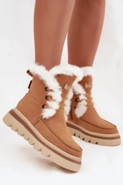 Lee Cooper Śniegowce Damskie|Damskie Trapery*Śniegowce Damskie Z Naturalnego Zamszu LCJ-25-01-3738 Camel