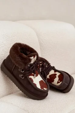 New D.Franklin Śniegowce Damskie Z Naturalnego Zamszu Łaty DFSH375008 Czekoladowe