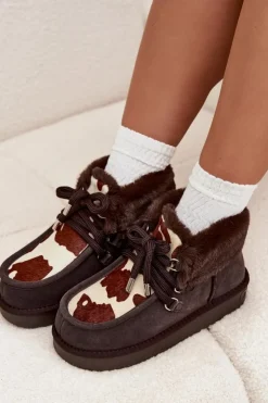 New D.Franklin Śniegowce Damskie Z Naturalnego Zamszu Łaty DFSH375008 Czekoladowe