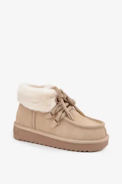 D.Franklin Śniegowce Damskie*Śniegowce Damskie Z Naturalnego Zamszu DFSH375006 Jasnobeżowe Beżowy