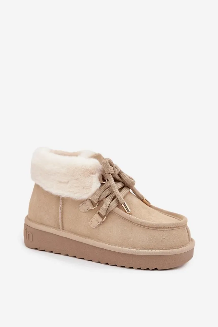 D.Franklin Śniegowce Damskie*Śniegowce Damskie Z Naturalnego Zamszu DFSH375006 Jasnobeżowe Beżowy