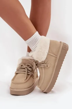 D.Franklin Śniegowce Damskie*Śniegowce Damskie Z Naturalnego Zamszu DFSH375006 Jasnobeżowe Beżowy