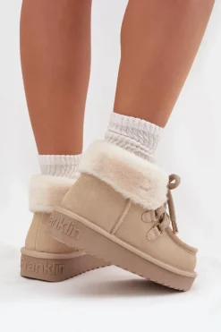 D.Franklin Śniegowce Damskie*Śniegowce Damskie Z Naturalnego Zamszu DFSH375006 Jasnobeżowe Beżowy