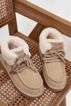 D.Franklin Śniegowce Damskie*Śniegowce Damskie Z Naturalnego Zamszu DFSH375006 Jasnobeżowe Beżowy