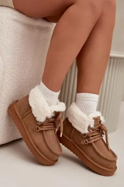 Damskie D.Franklin Śniegowce Damskie Z Naturalnego Zamszu DFSH375006 Camel