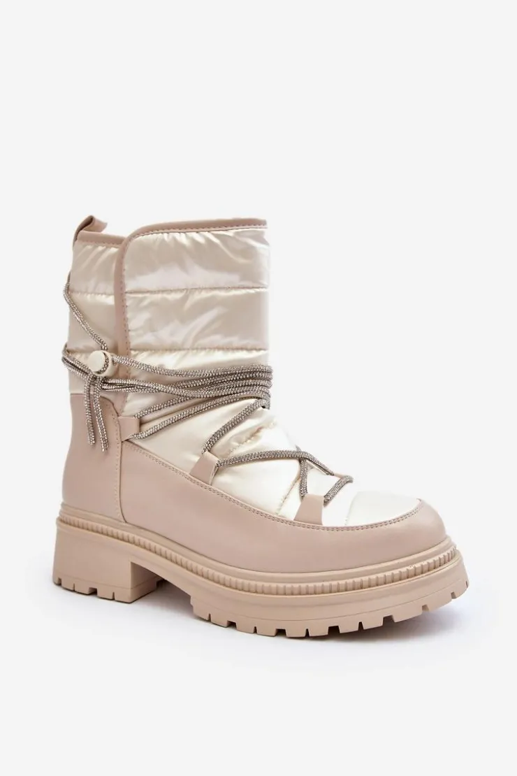 Online Boto Śniegowce Damskie Z Ozdobnym Wiązaniem Beżowe Rilana