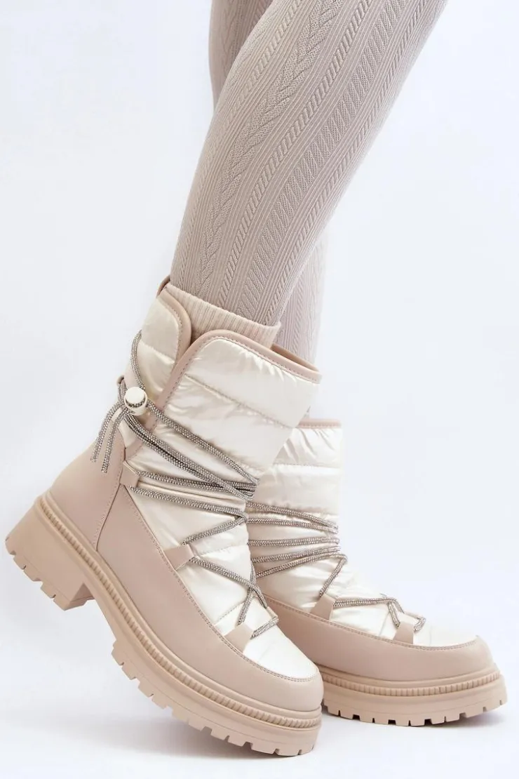 Online Boto Śniegowce Damskie Z Ozdobnym Wiązaniem Beżowe Rilana