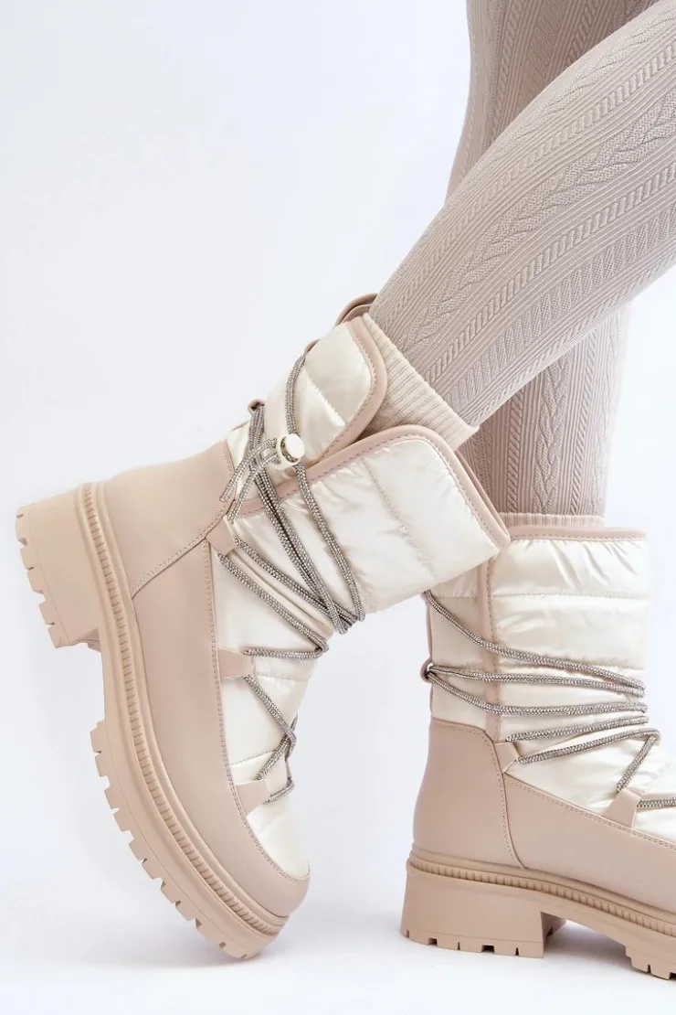 Online Boto Śniegowce Damskie Z Ozdobnym Wiązaniem Beżowe Rilana