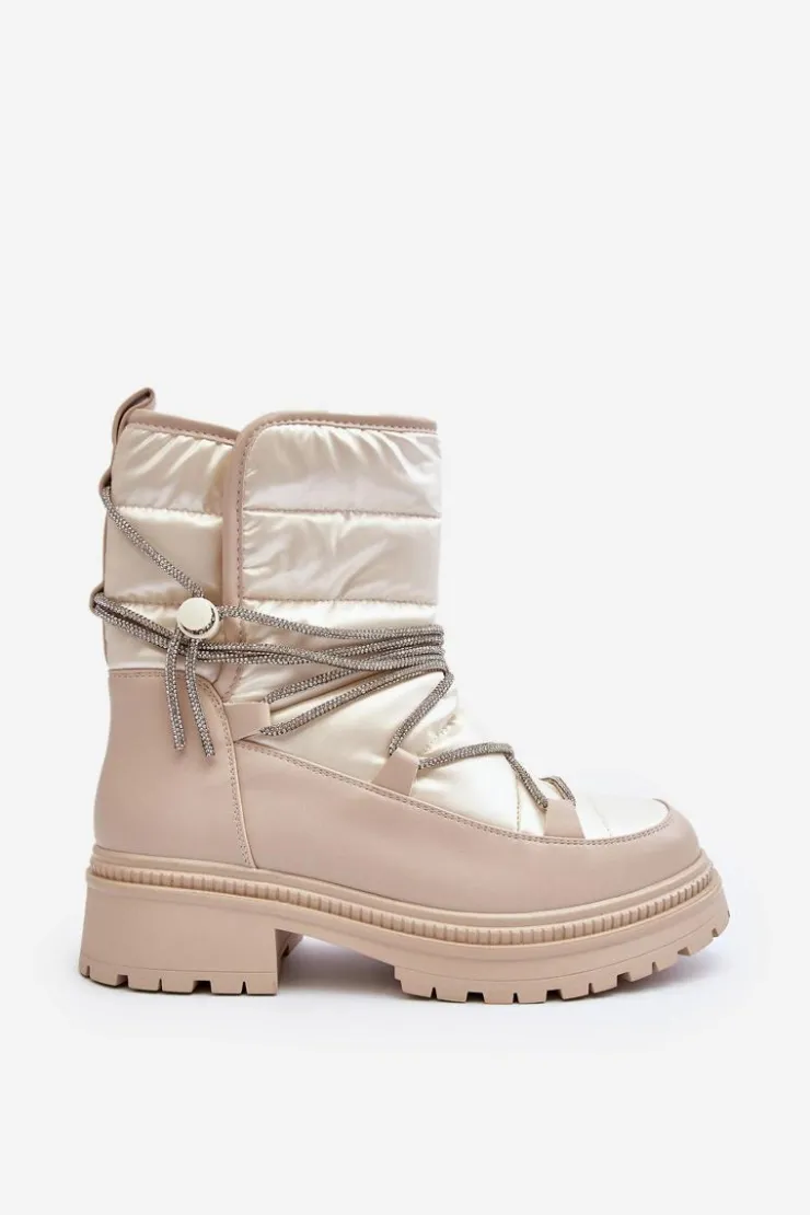 Online Boto Śniegowce Damskie Z Ozdobnym Wiązaniem Beżowe Rilana