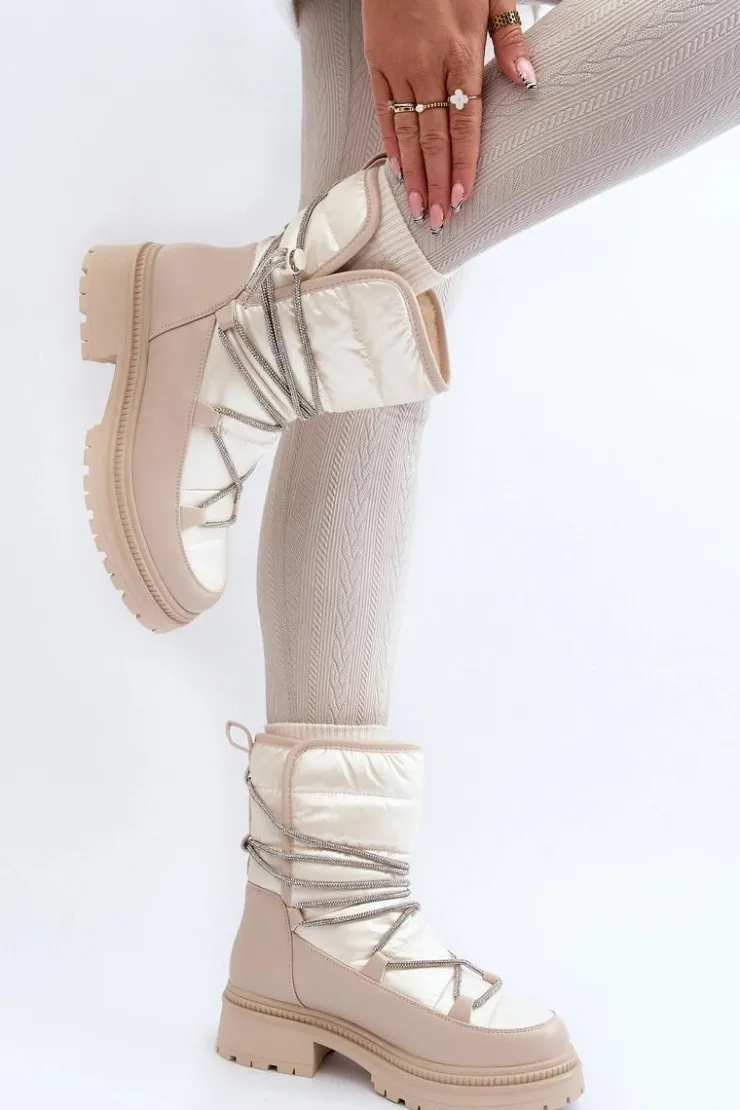 Online Boto Śniegowce Damskie Z Ozdobnym Wiązaniem Beżowe Rilana