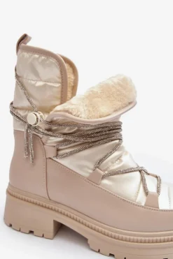 Online Boto Śniegowce Damskie Z Ozdobnym Wiązaniem Beżowe Rilana