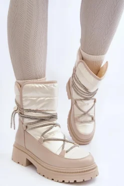 Online Boto Śniegowce Damskie Z Ozdobnym Wiązaniem Beżowe Rilana