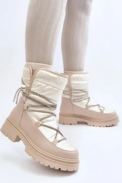 Online Boto Śniegowce Damskie Z Ozdobnym Wiązaniem Beżowe Rilana