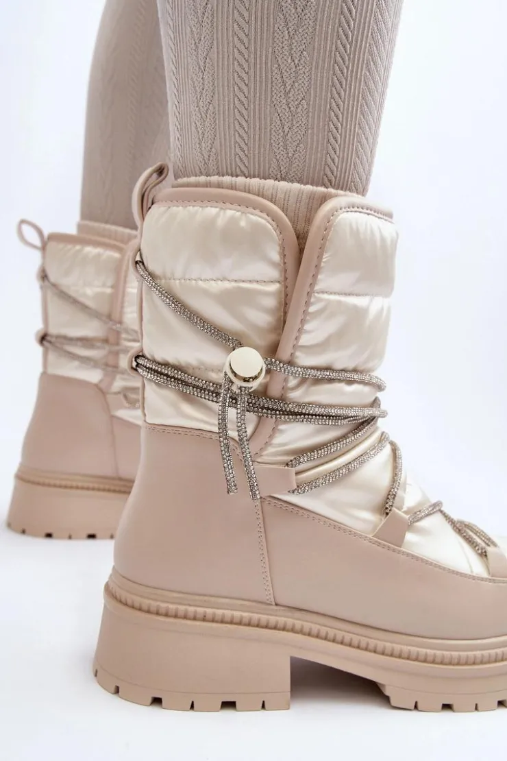 Online Boto Śniegowce Damskie Z Ozdobnym Wiązaniem Beżowe Rilana