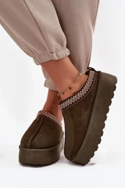 Damskie Boto Śniegowce Damskie Z Ozdobnym Haftem Ciemnozielone Jenira