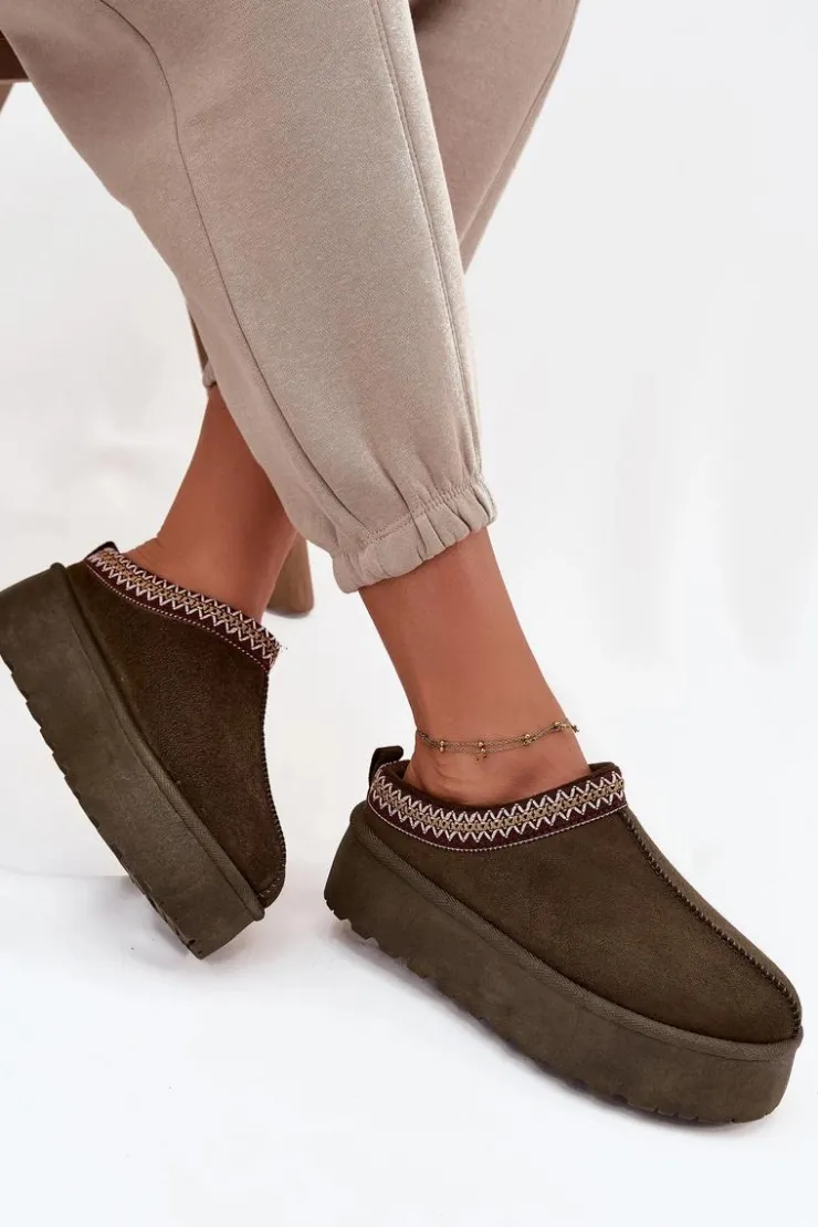 Damskie Boto Śniegowce Damskie Z Ozdobnym Haftem Ciemnozielone Jenira