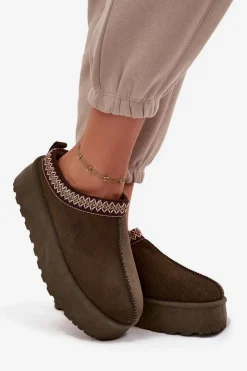 Damskie Boto Śniegowce Damskie Z Ozdobnym Haftem Ciemnozielone Jenira