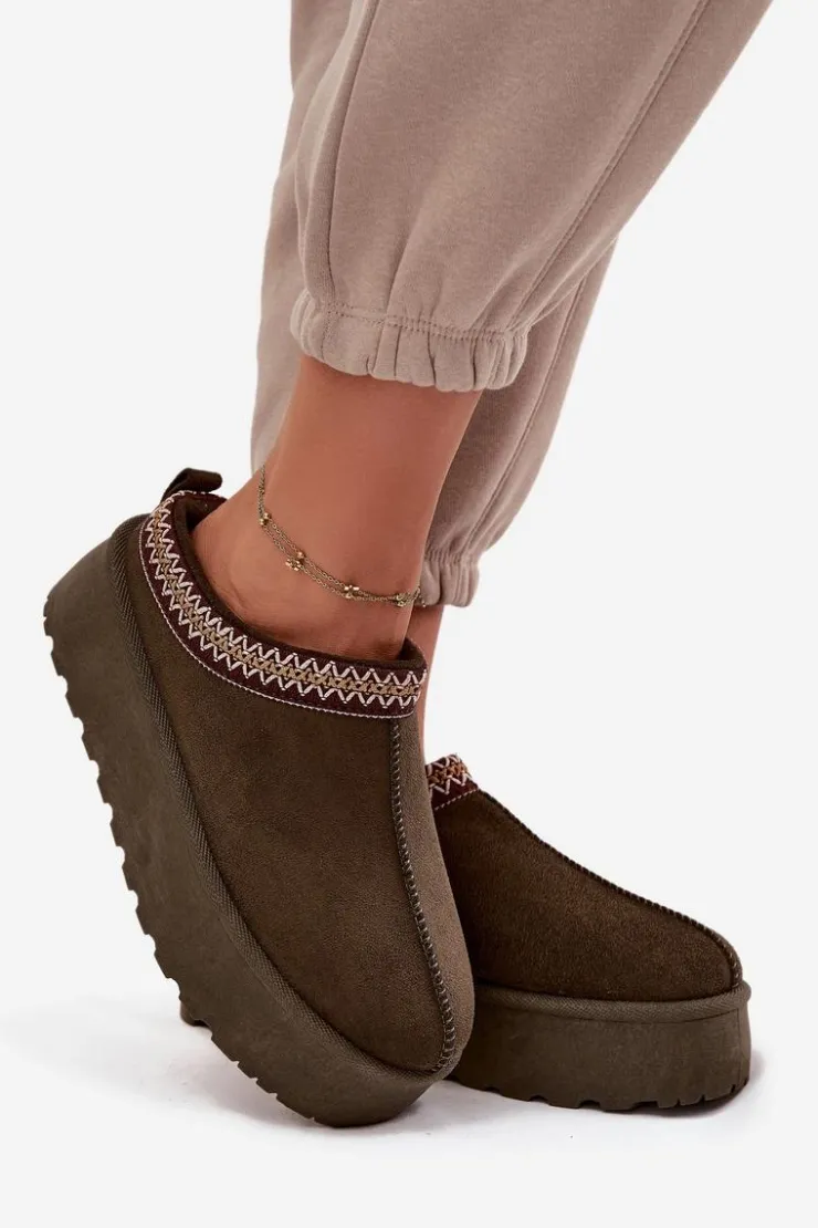 Damskie Boto Śniegowce Damskie Z Ozdobnym Haftem Ciemnozielone Jenira