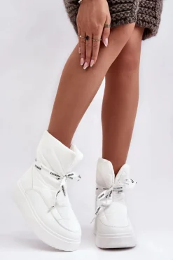 Boto Śniegowce Damskie Z Ozdobnym Wiązaniem Białe Siracna Biały