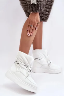 Boto Śniegowce Damskie Z Ozdobnym Wiązaniem Białe Siracna Biały