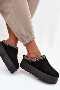 Clearance Boto Śniegowce Damskie Z Ozdobnym Haftem Czarne Jenira Czarny