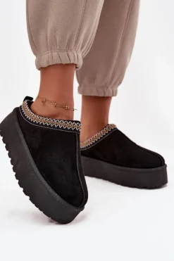 Clearance Boto Śniegowce Damskie Z Ozdobnym Haftem Czarne Jenira Czarny