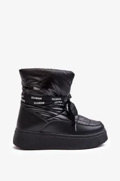 Boto Śniegowce Damskie*Śniegowce Damskie Z Ozdobnym Wiązaniem Czarne Siracna Czarny