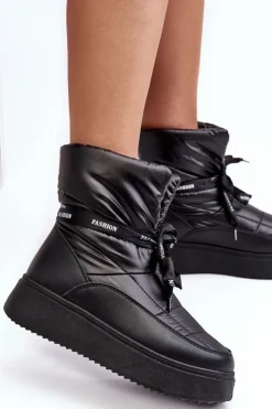 Boto Śniegowce Damskie*Śniegowce Damskie Z Ozdobnym Wiązaniem Czarne Siracna Czarny