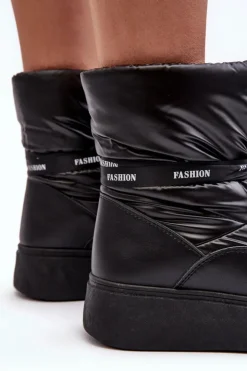 Boto Śniegowce Damskie*Śniegowce Damskie Z Ozdobnym Wiązaniem Czarne Siracna Czarny