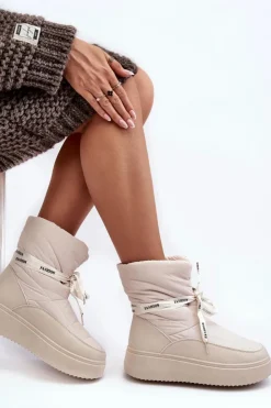 Damskie Boto Śniegowce Damskie Z Ozdobnym Wiązaniem Jasnobeżowe Siracna