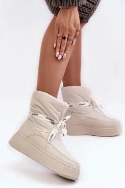 Damskie Boto Śniegowce Damskie Z Ozdobnym Wiązaniem Jasnobeżowe Siracna