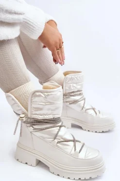 Discount Boto Śniegowce Damskie Z Ozdobnym Wiązaniem Białe Rilana Biały