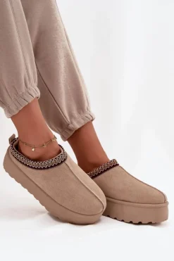 Damskie Boto Śniegowce Damskie Z Ozdobnym Haftem Beżowe Jenira