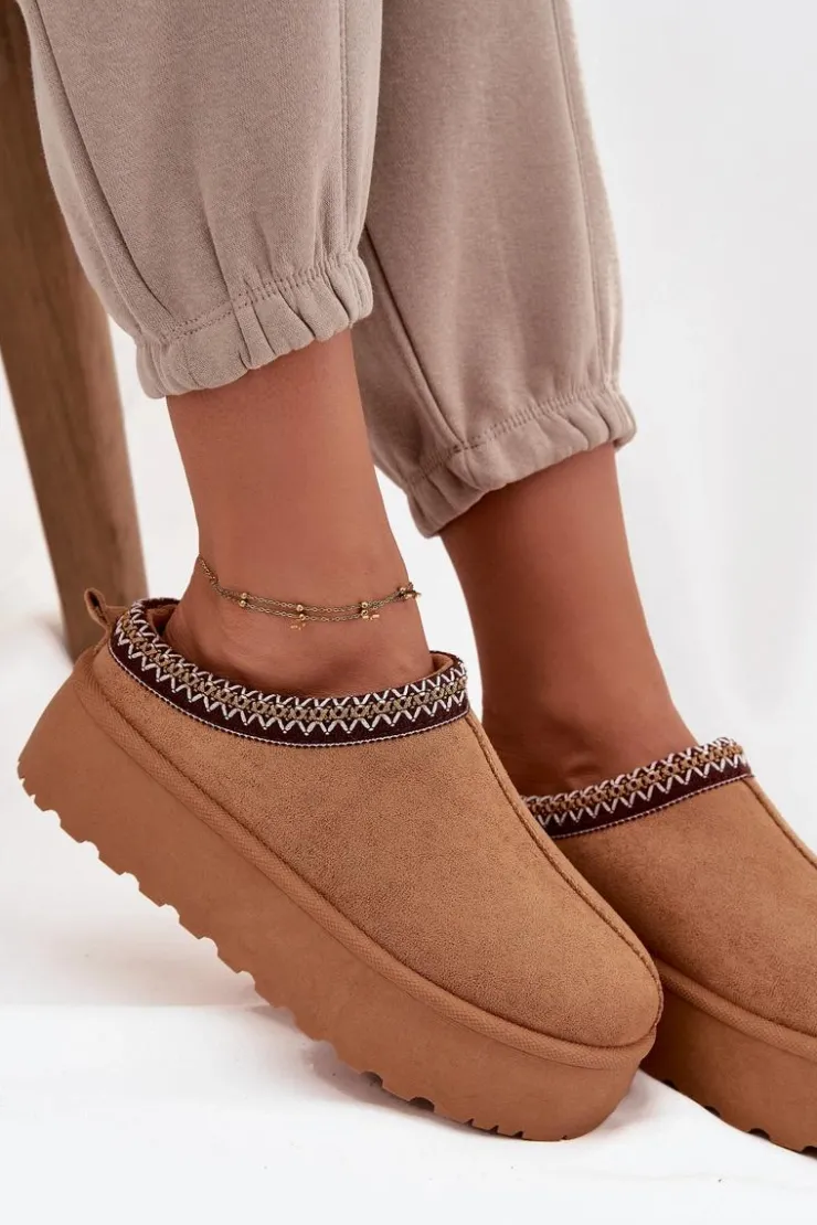 Boto Śniegowce Damskie*Śniegowce Damskie Z Ozdobnym Haftem Camel Jenira