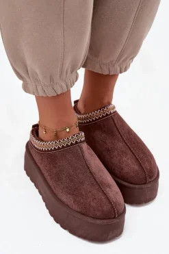 Boto Śniegowce Damskie*Śniegowce Damskie Z Ozdobnym Haftem Czekoladowe Jenira Brązowy