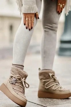 Damskie Boto Śniegowce Damskie Z Przypinkami I Futerkiem Typu Baranek Brązowe Almatiza