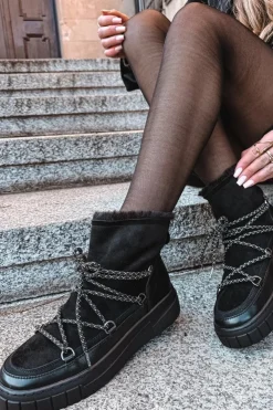 Damskie Boto Śniegowce Damskie Z Wiązaniem Czarne Isalisse