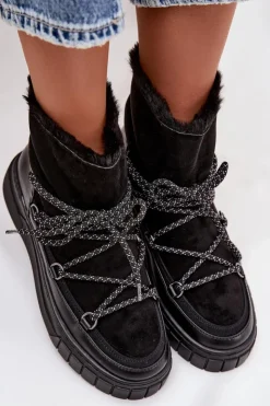 Damskie Boto Śniegowce Damskie Z Wiązaniem Czarne Isalisse