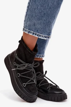 Damskie Boto Śniegowce Damskie Z Wiązaniem Czarne Isalisse