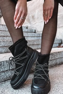 Damskie Boto Śniegowce Damskie Z Wiązaniem Czarne Isalisse