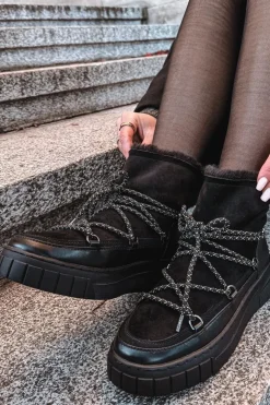 Damskie Boto Śniegowce Damskie Z Wiązaniem Czarne Isalisse